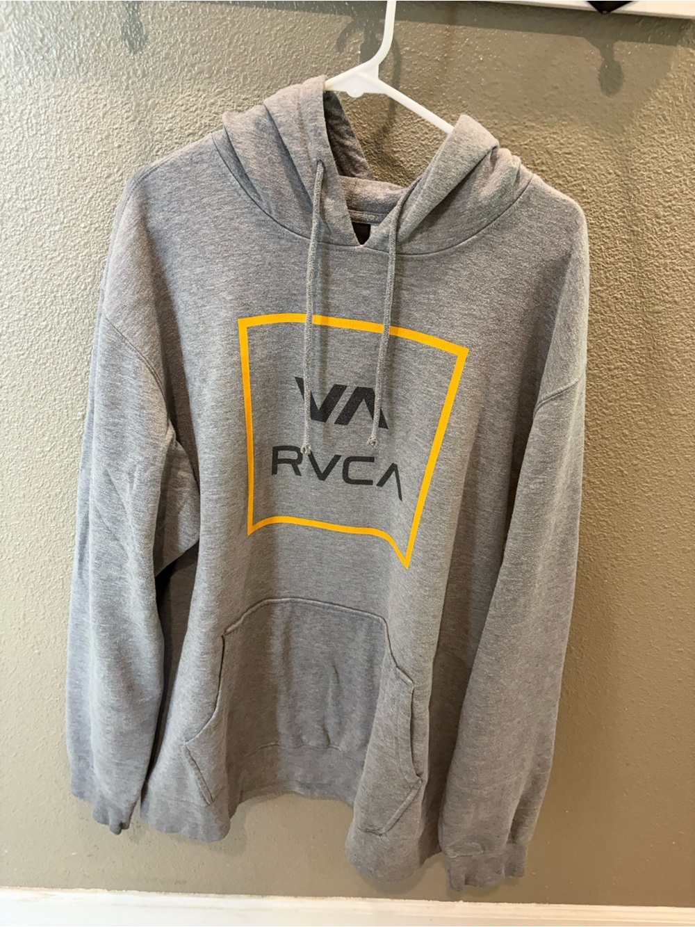RVCA Gray Hoodie with Yellow Frame and Black Logo